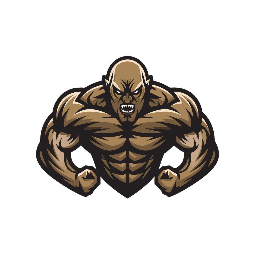 bodybuilder bald muscular angry design logo vector