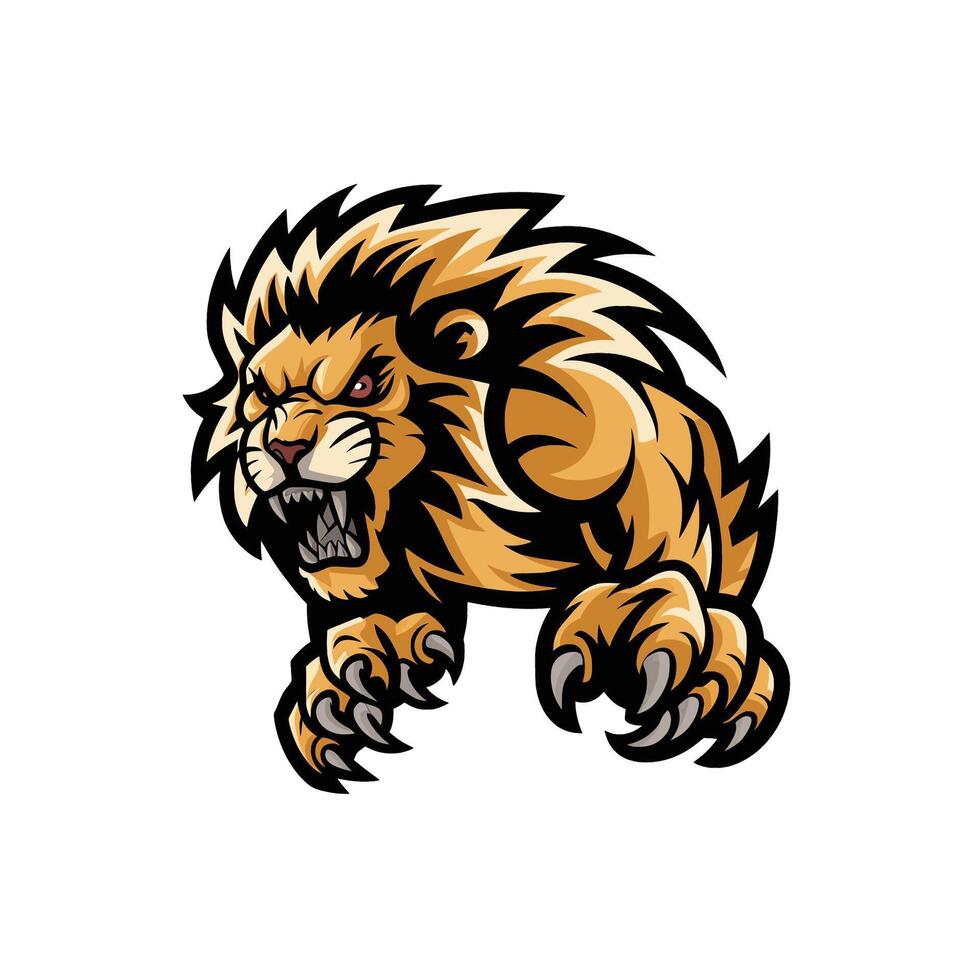 lion gold attacking pose with claws design logo vector