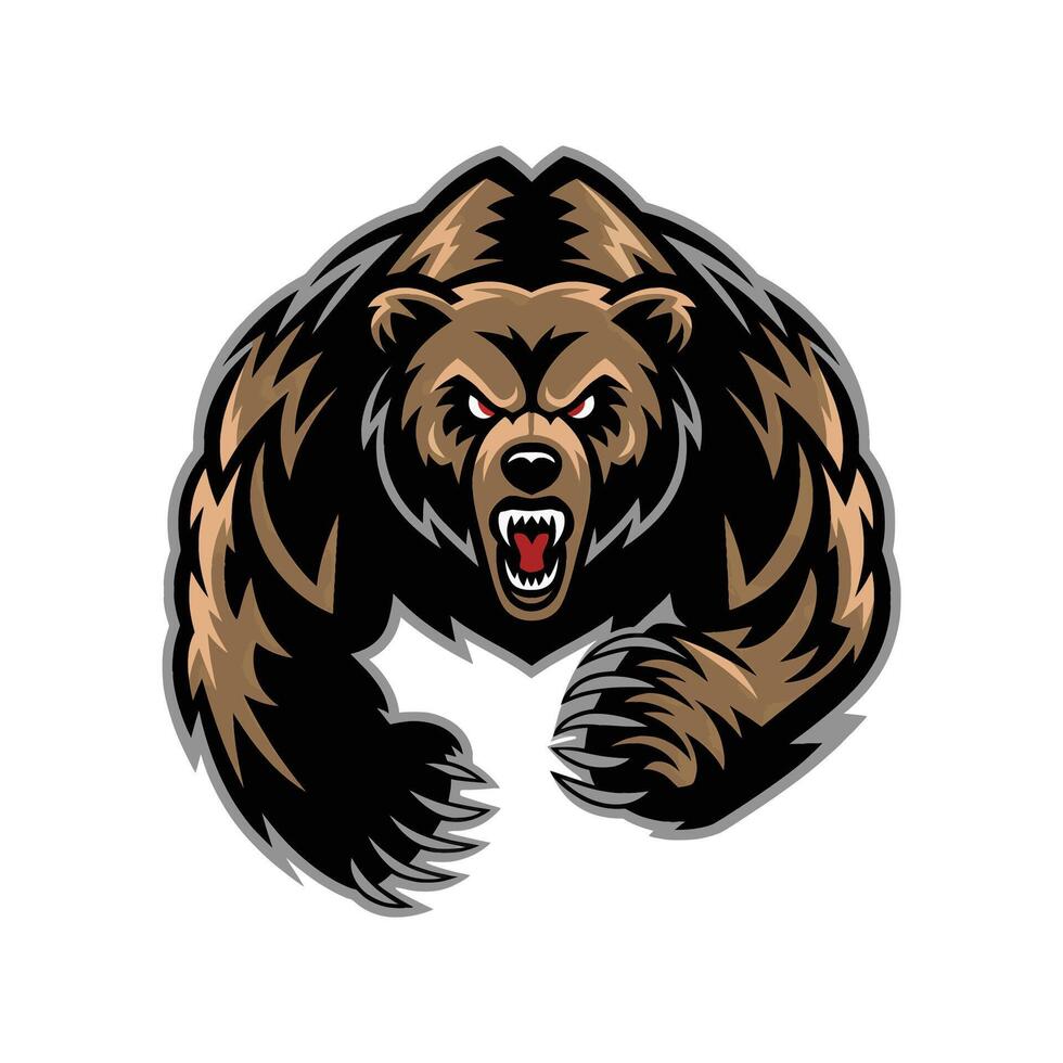 bear fierce attacking with claws design logo illustration vector