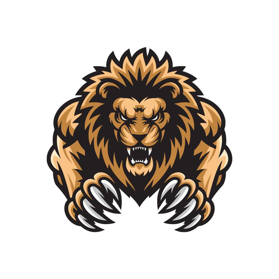 lion gold attacking pose with claws illustration logo vector