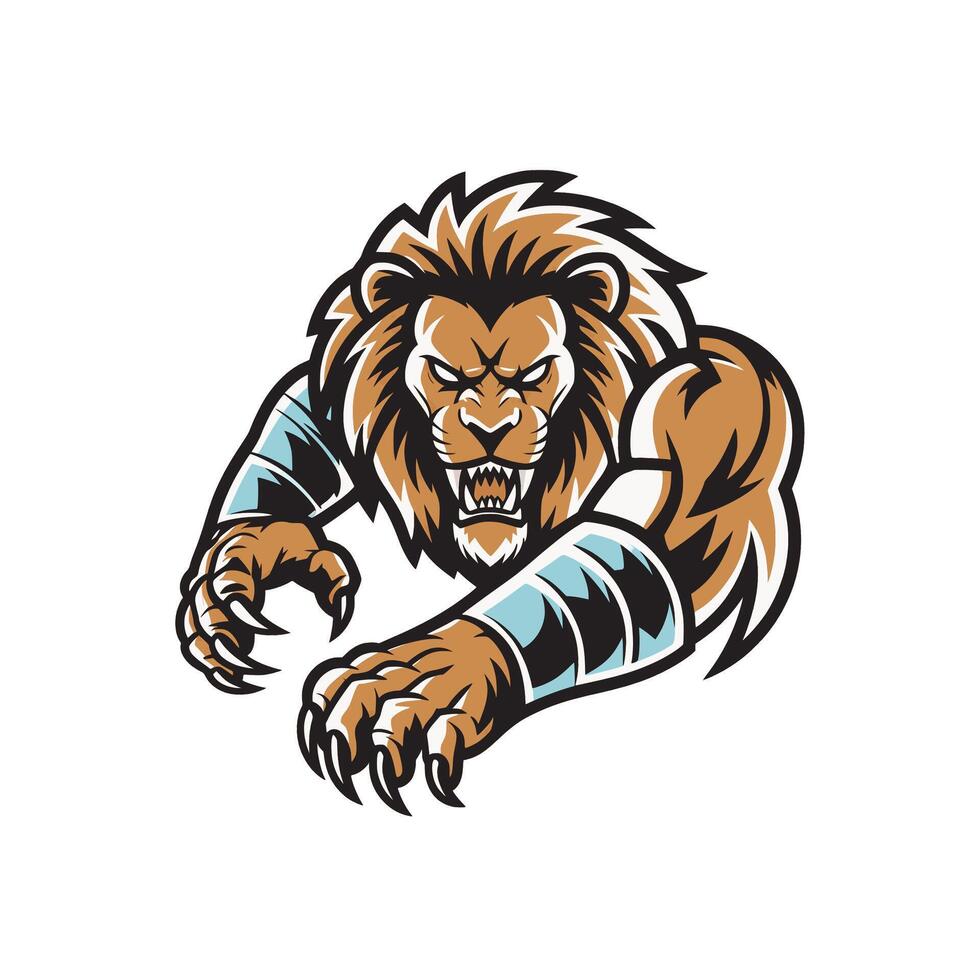 lion design attacking pose with claws illustration logo vector