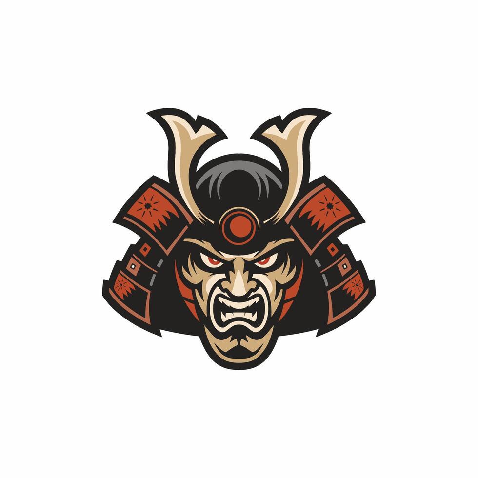 samurai head angry wild character design illustration logo vector