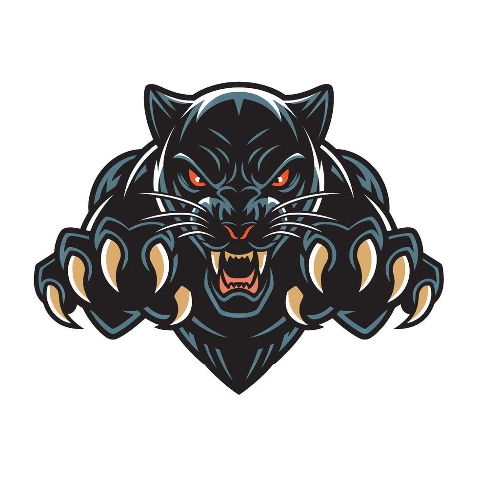 dog black attacking pose with claws logo design vector