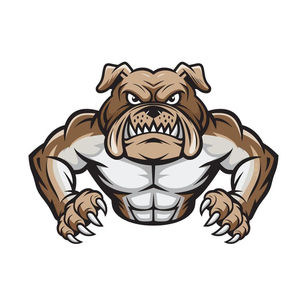 bulldog illustration muscular attacking with claws design logo vector