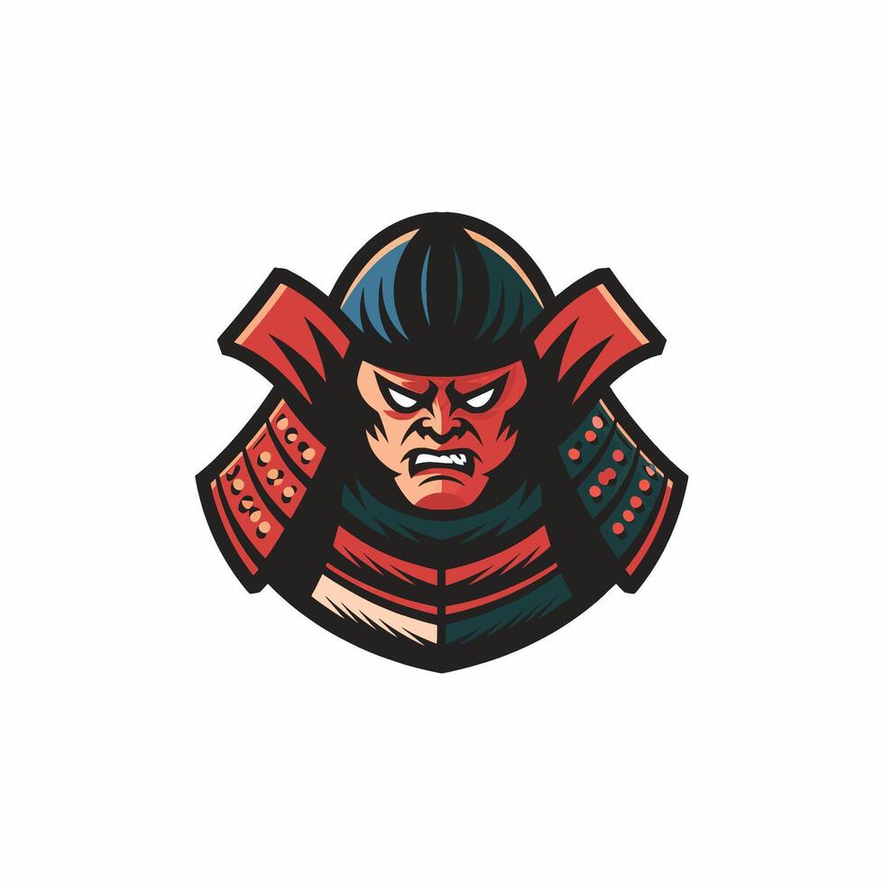 samurai angry wild character design flat illustration logo vector