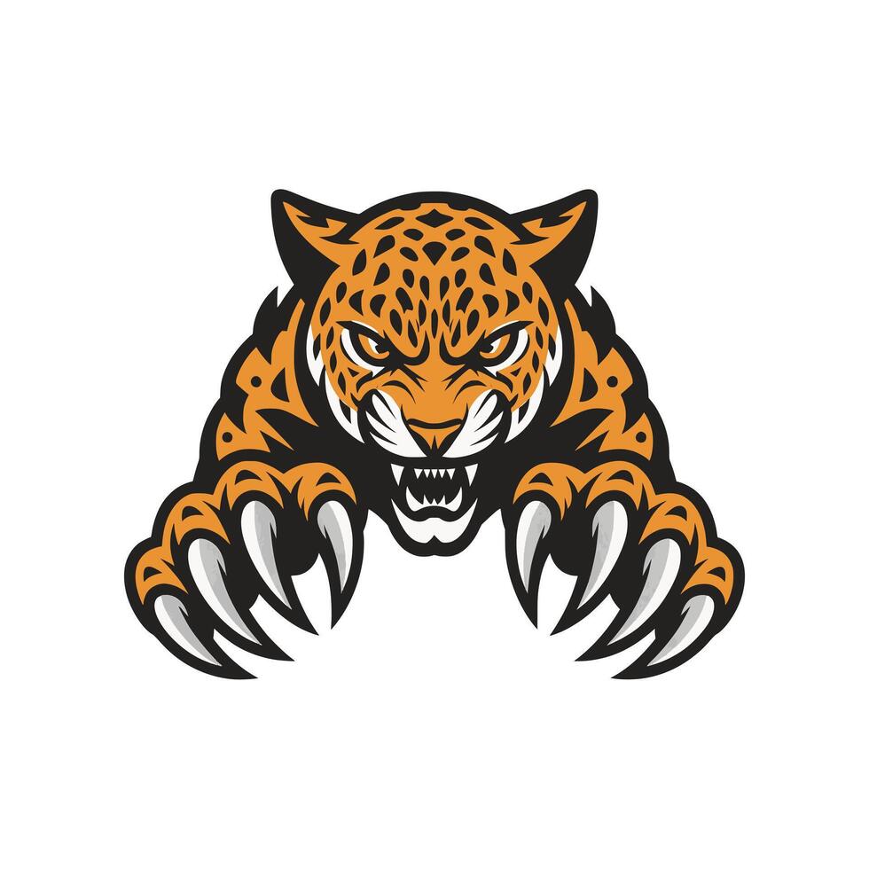 leopard attacking pose with claws illustration logo design vector