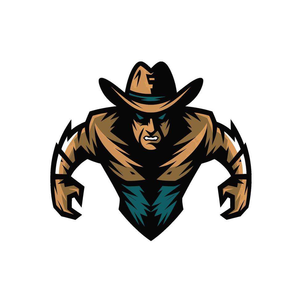 cowboy pose angry design logo illustration vector