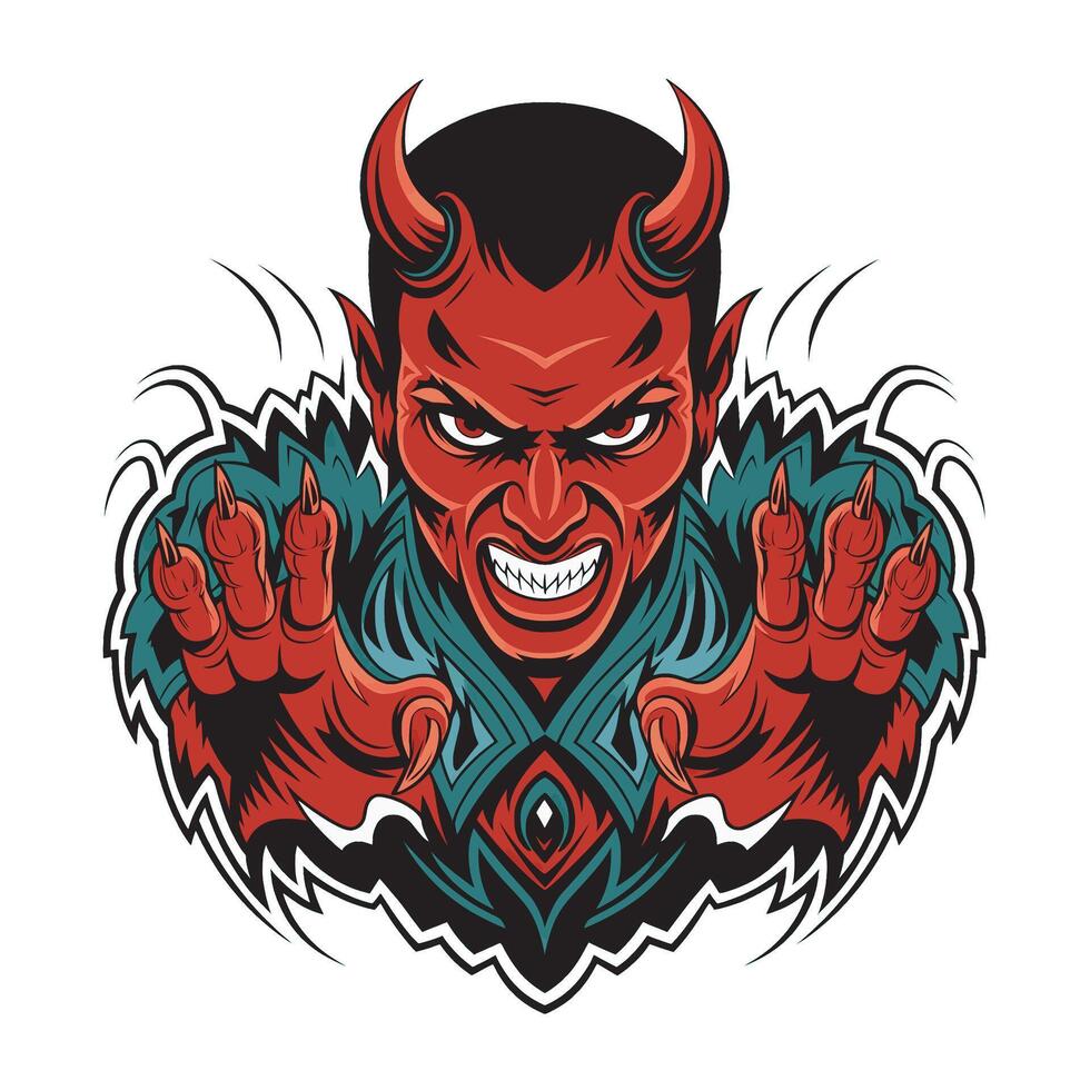 devil pose attacking with claws character logo vector