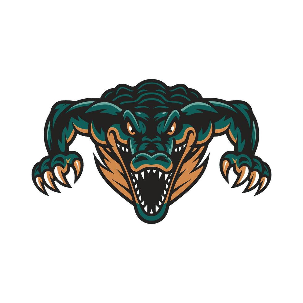 crocodile attacking pose with claws logo design vector