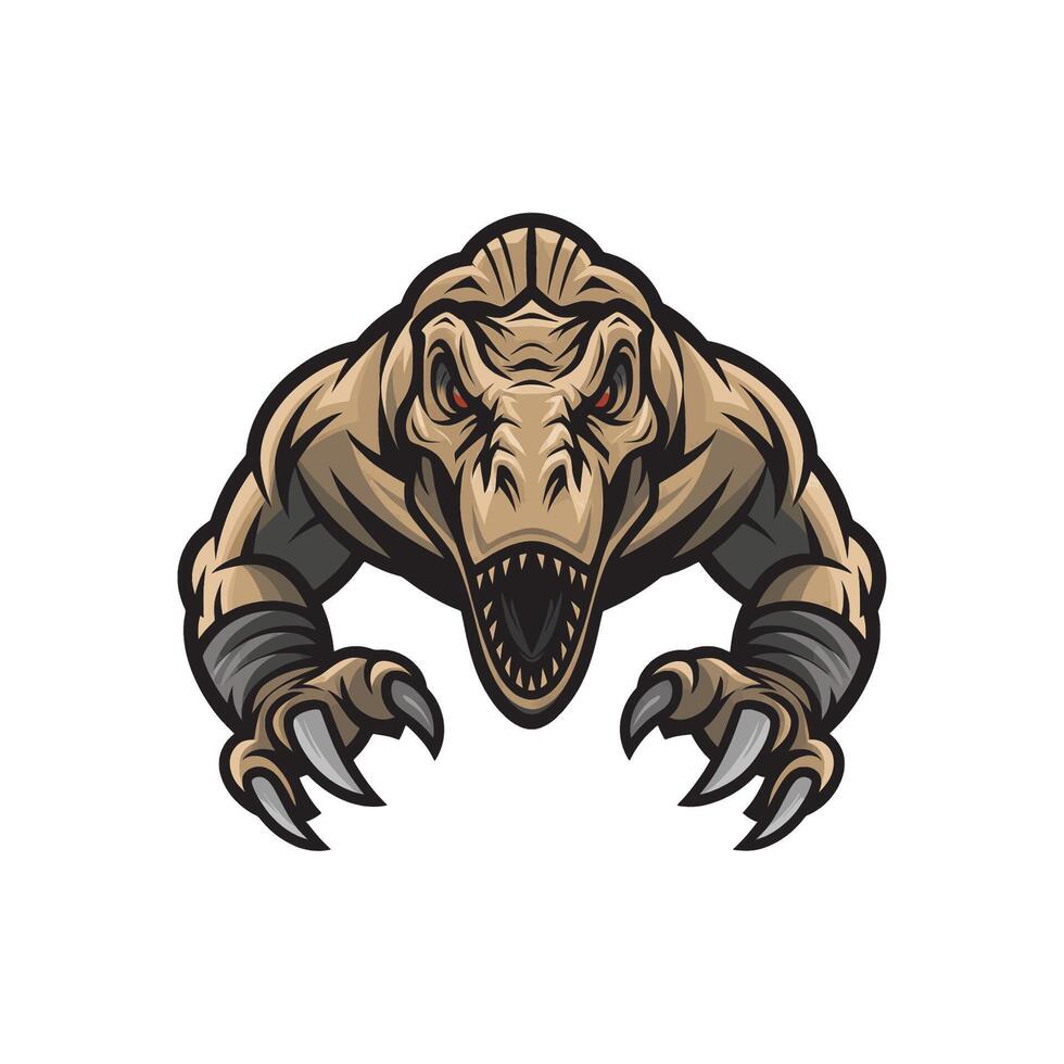 tyrannosaurus pose attacking with claws design logo illustration on white background vector