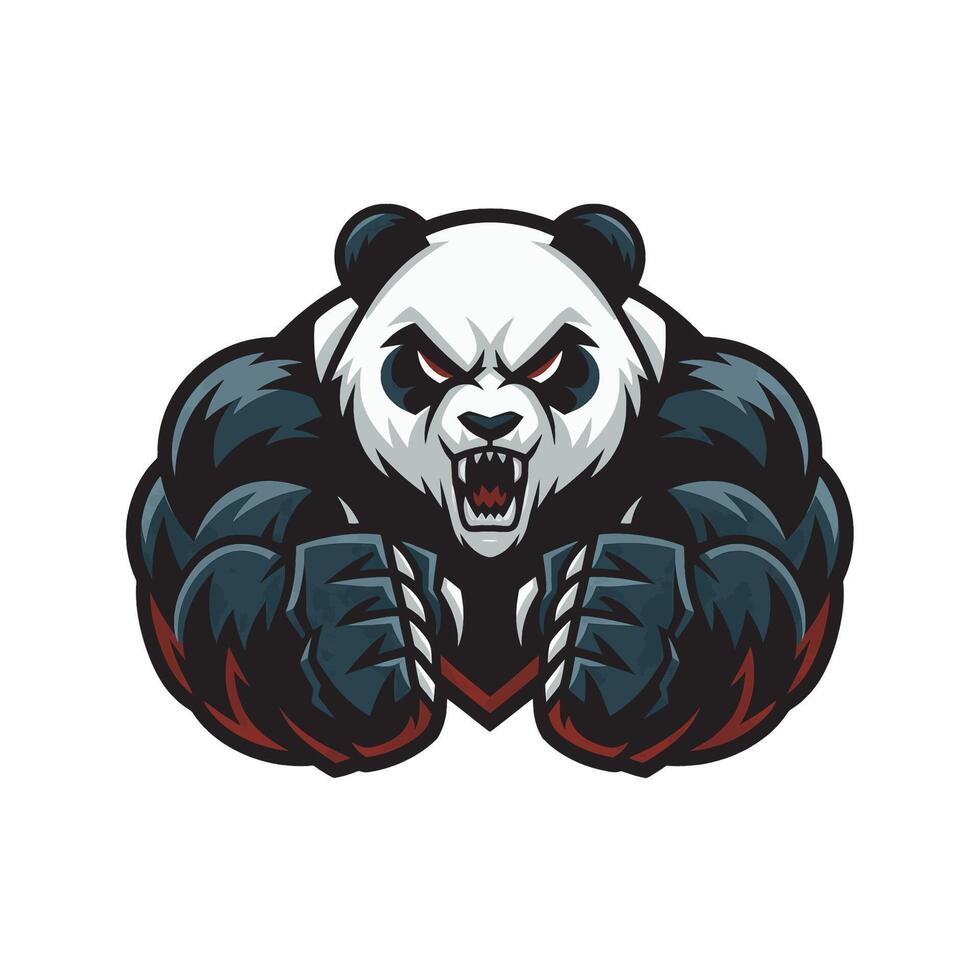 panda fierce attacking with punch design logo illustration vector