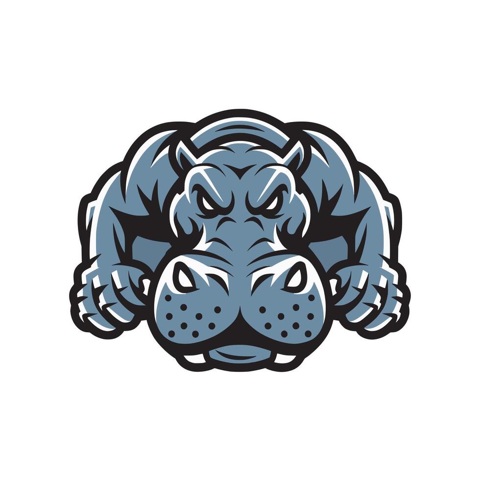 hippopotamus pose fierce design illustration logo with text vector