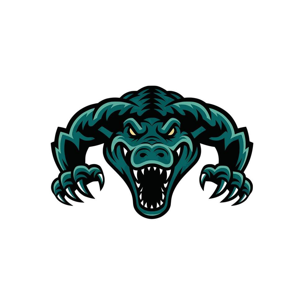 crocodile attacking pose with claws logo vector