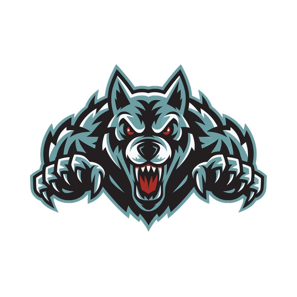 dog black angry attacking pose with claws logo design illustration vector