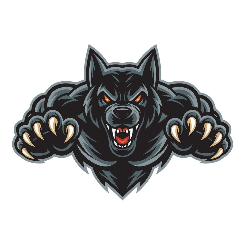 dog black attacking pose with claws design logo vector
