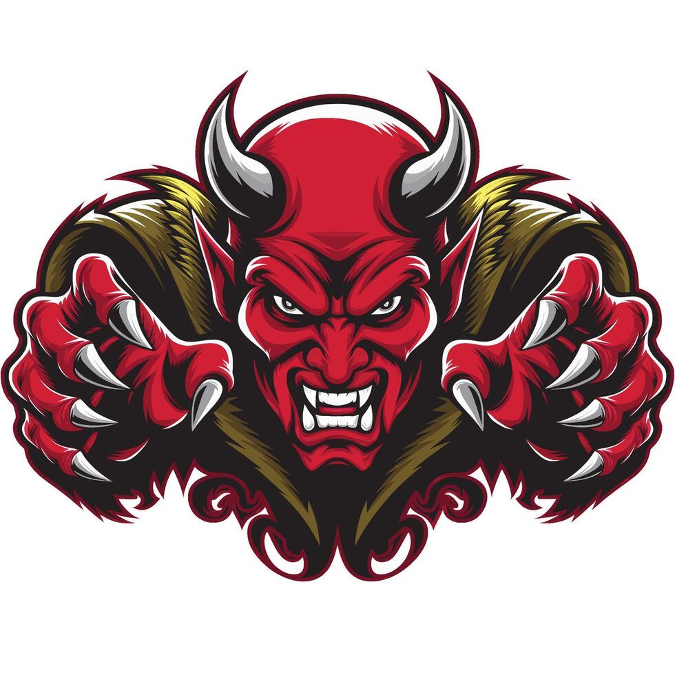 devil angry pose attacking with claws character design logo vector