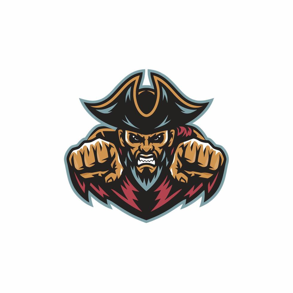 pirate angry pose attacking with punch design logo vector