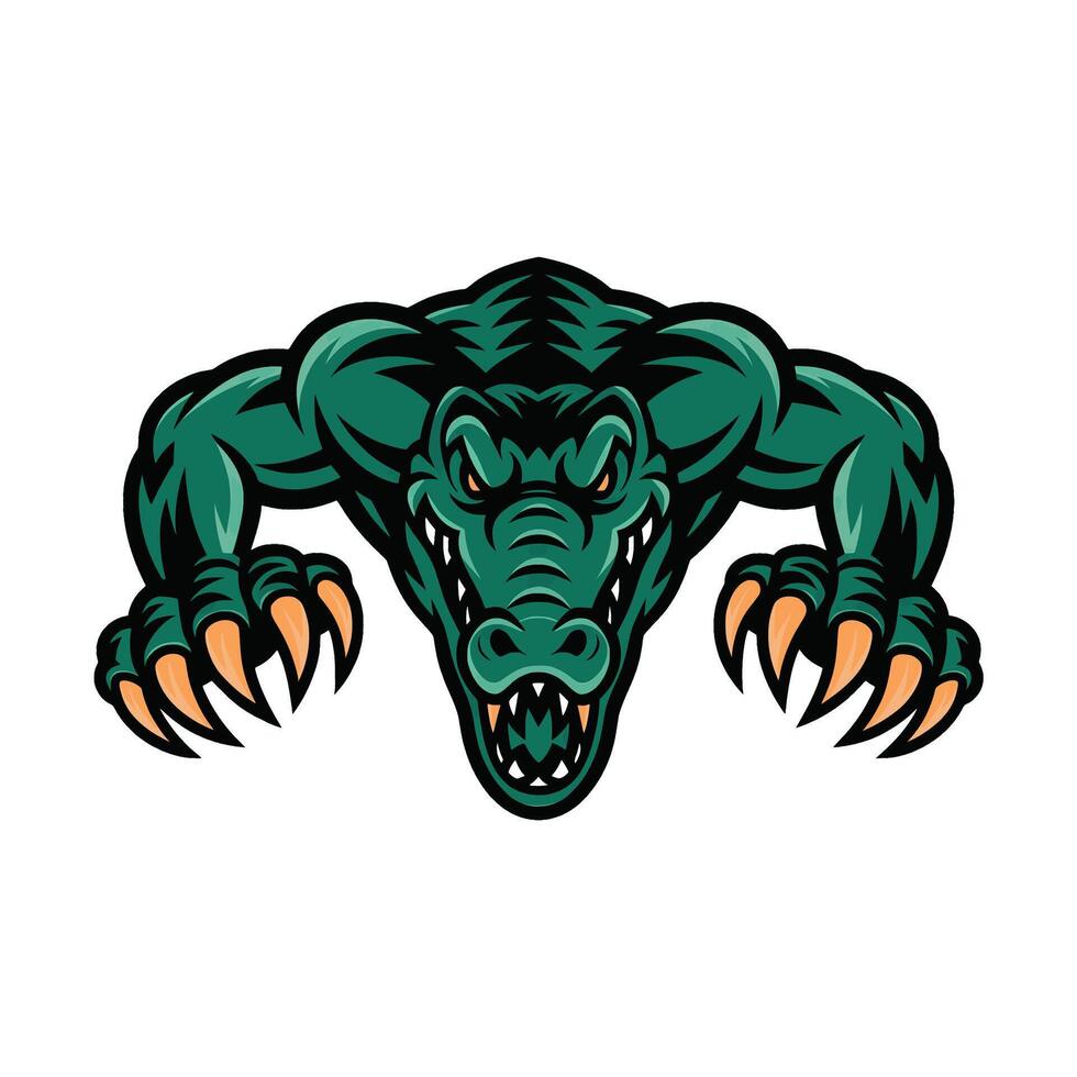crocodile attacking pose with claws logo design illustration vector
