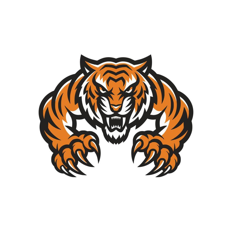 tiger pose attacking with claws logo illustration design vector