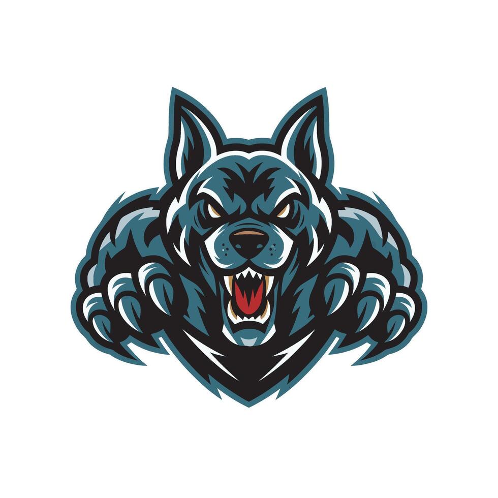 dog black attacking pose with claws design logo illustration on white backgrund.eps vector