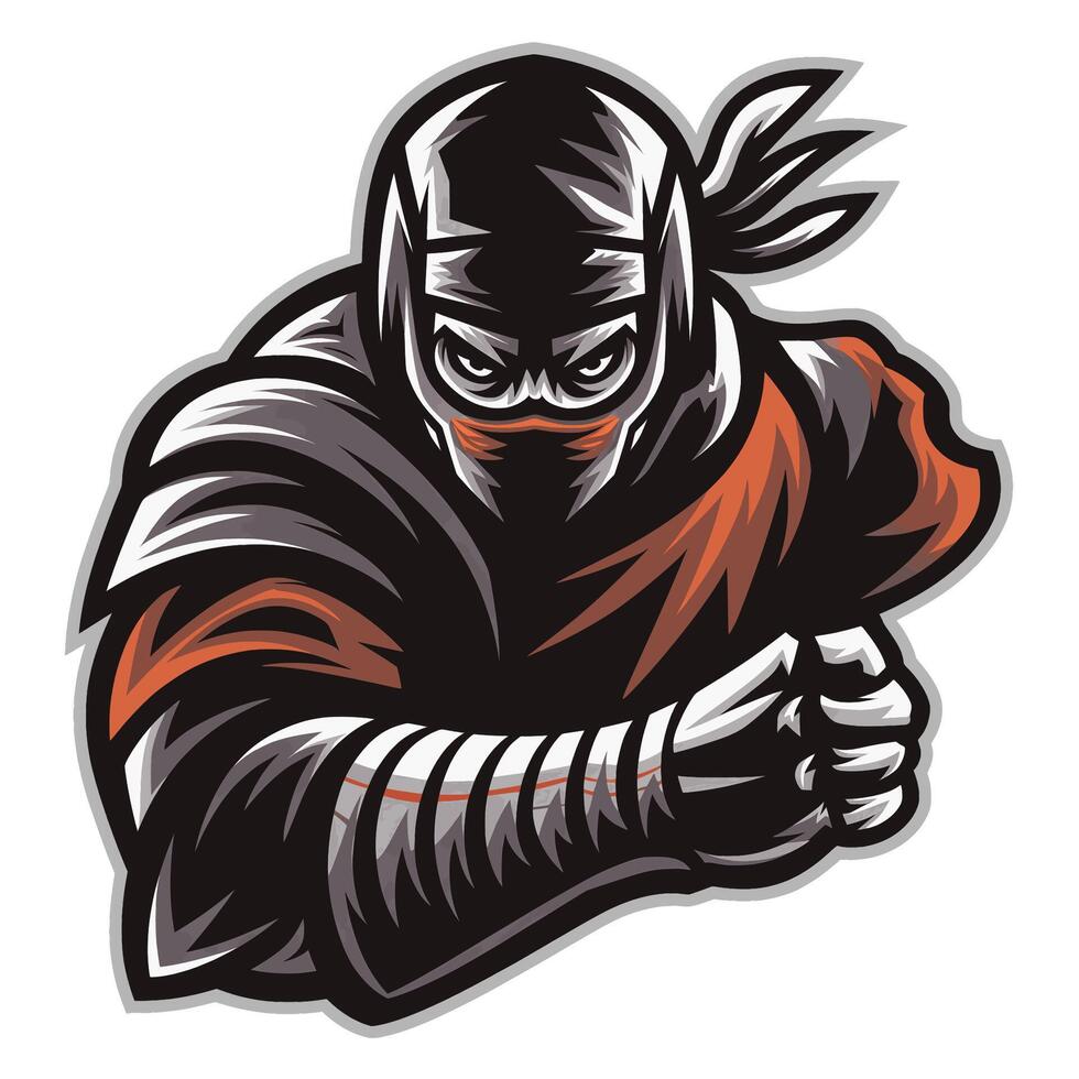 ninja pose attacking design illustration logo vector