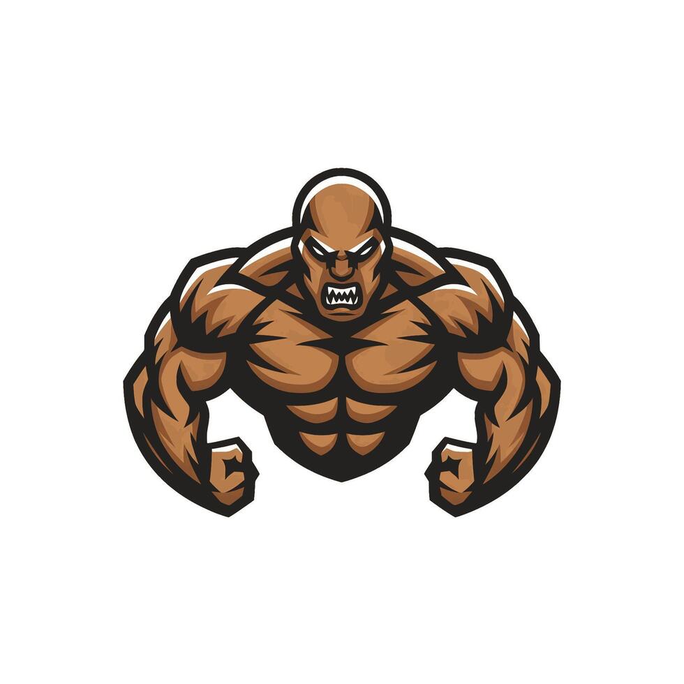 bodybuilder muscular angry design logo illustration vector