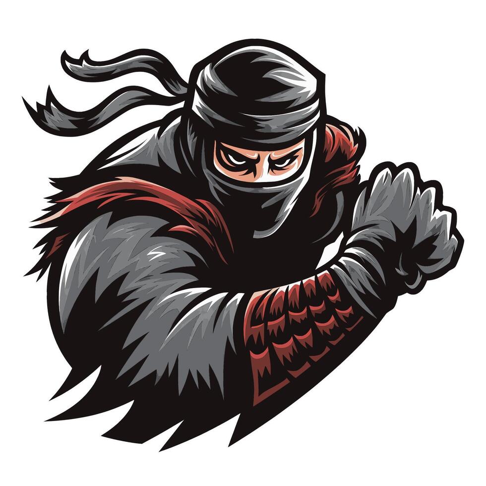 ninja attacking with punch logo pose design illustration vector