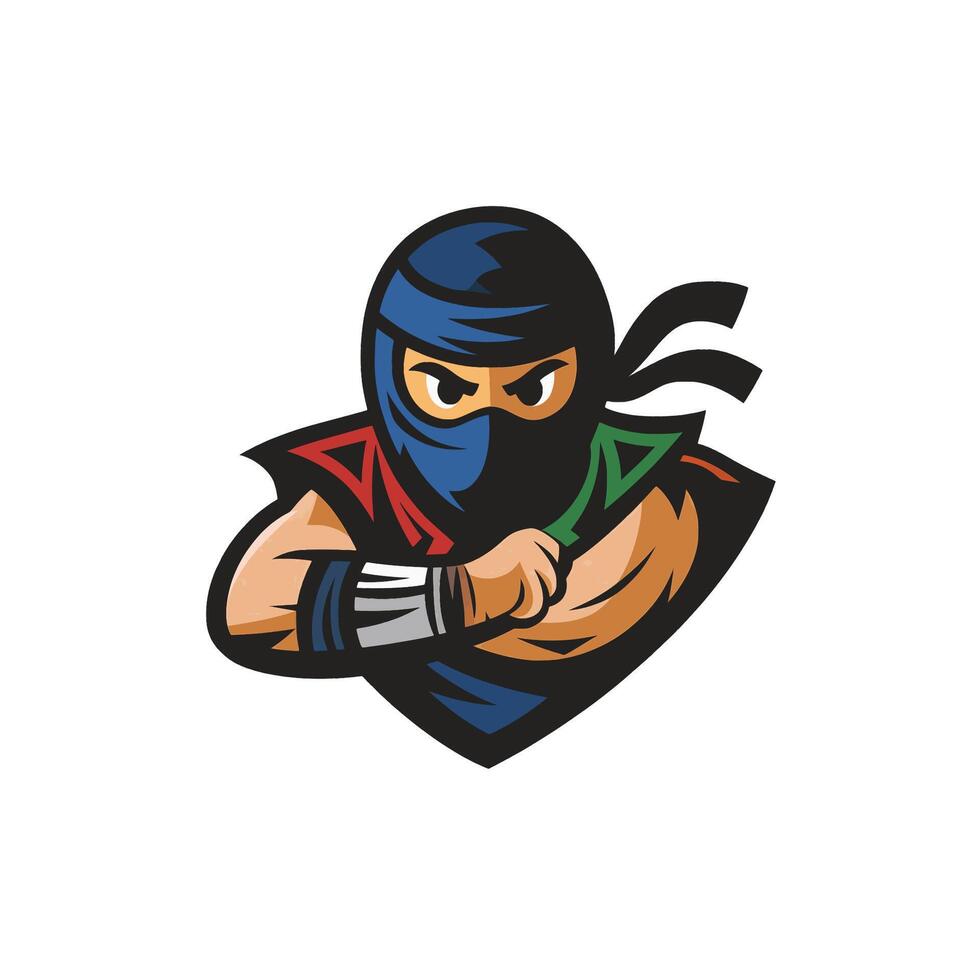 ninja pose design logo flat illustration vector