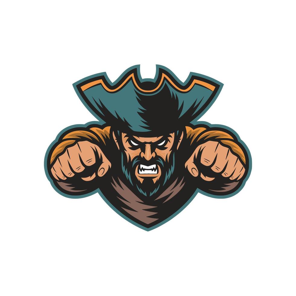 pirate angry pose attacking with punch design illustration logo vector
