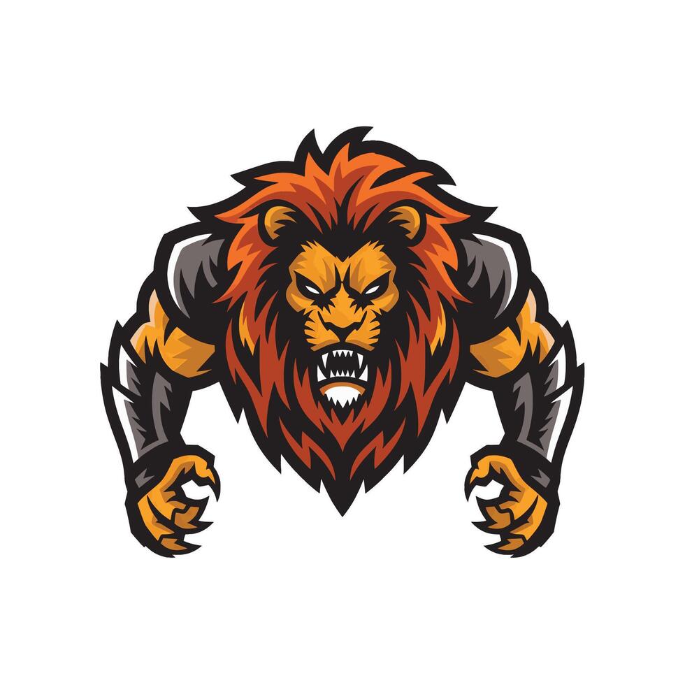 lion attacking pose with claws illustration design logo vector