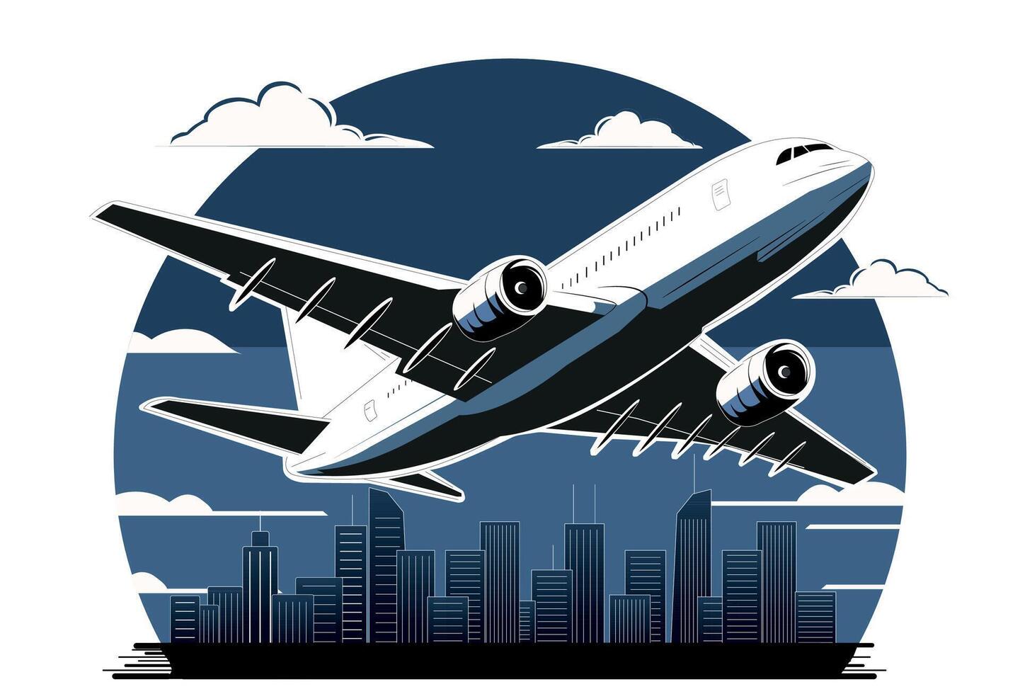 Plane over a city vector