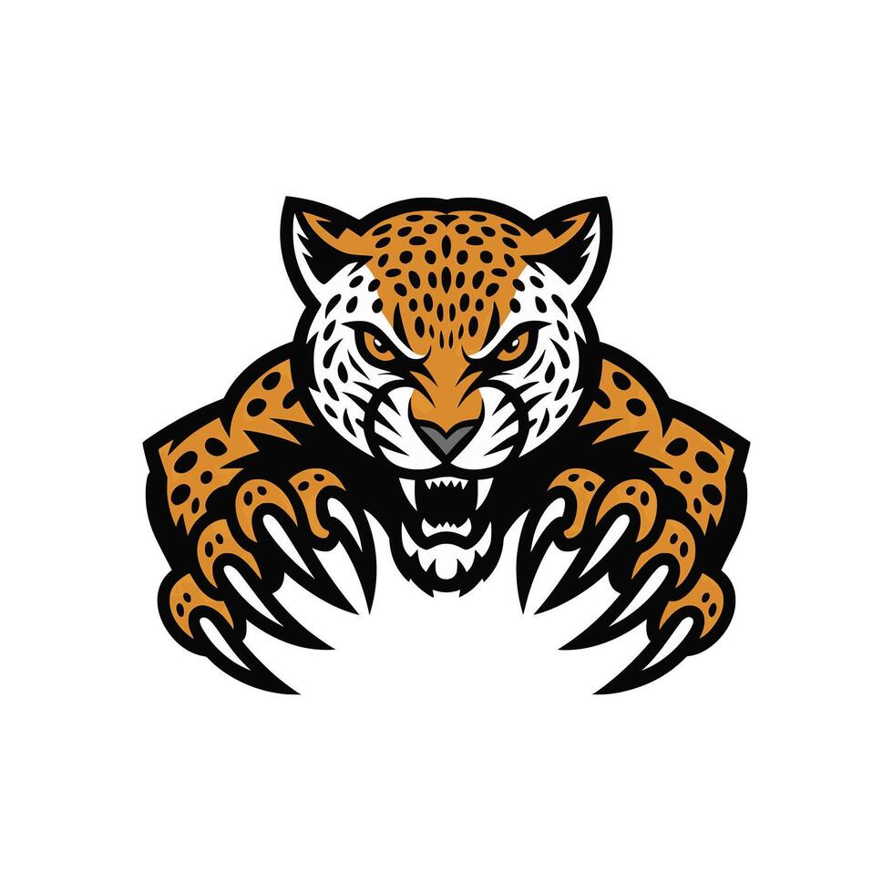 leopard attacking pose with claws design logo vector