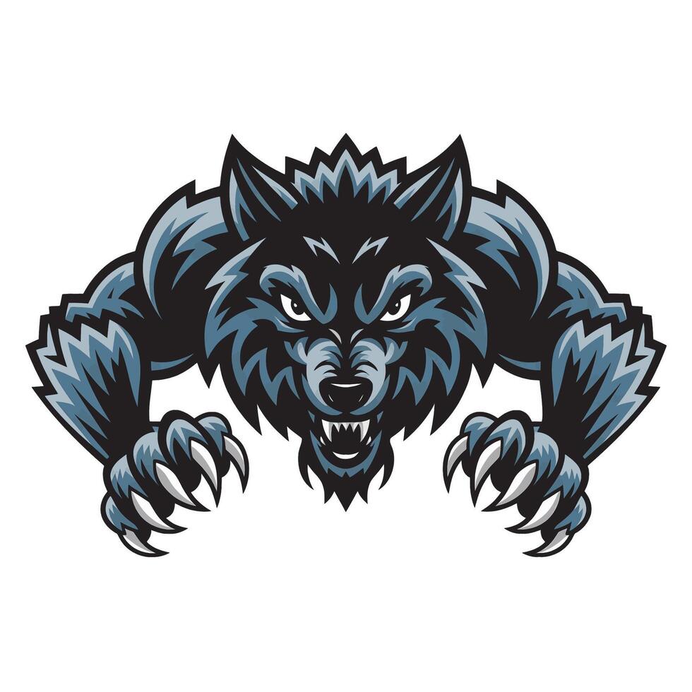 wolf evil attacking with claws design logo illustration vector