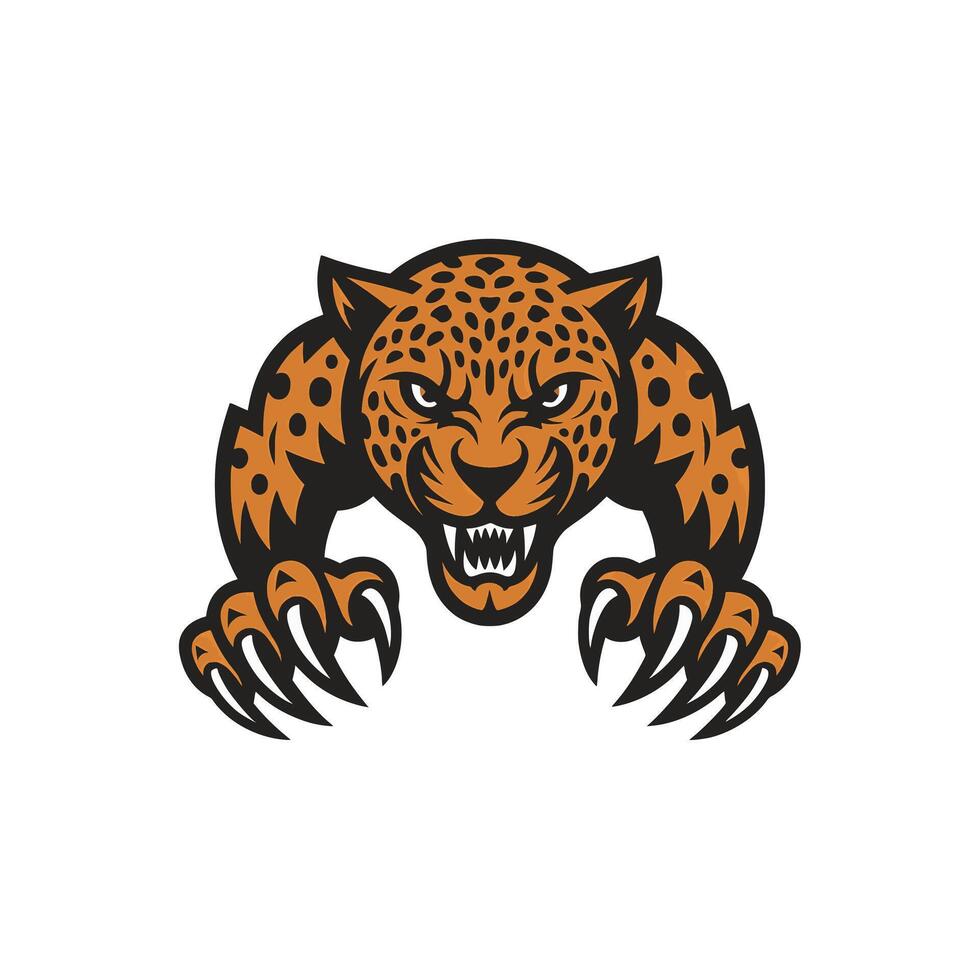 leopard attacking pose with claws logo design vector