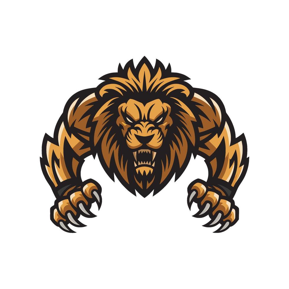 lion gold attacking with claws design logo illustration vector