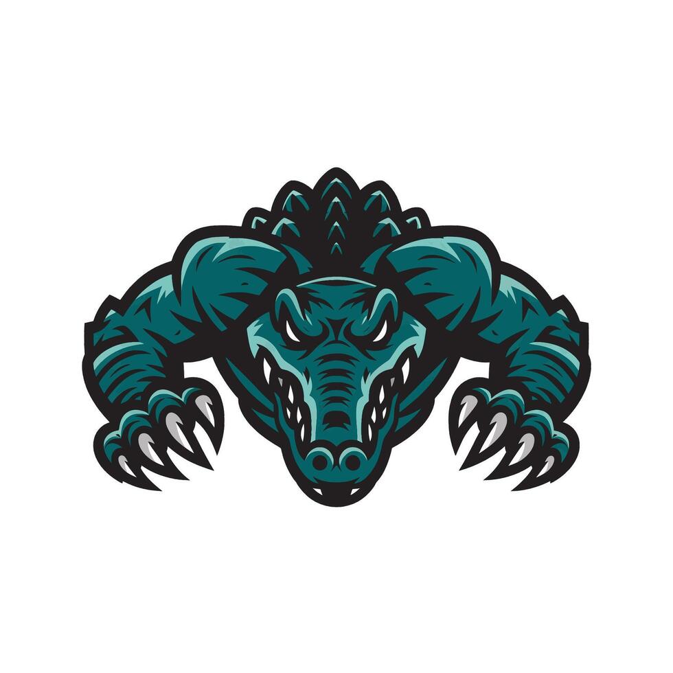 crocodile illustration attacking pose with claws design logo vector