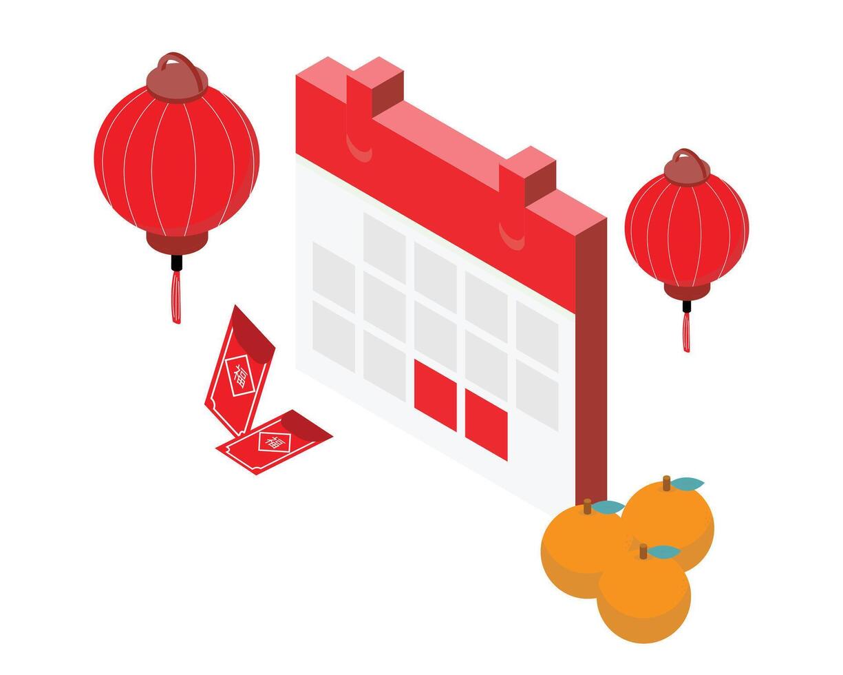 Chinese new year or lunar new year with calendar to take leave for good luck of the year vector