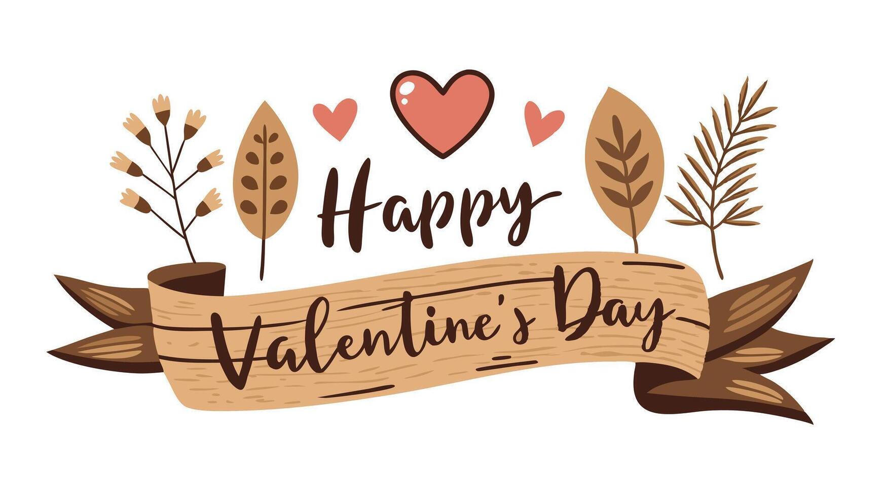 Rustic Happy Valentine Day Banner with Heartfelt Design for a Cozy Valentine's Day Celebration vector