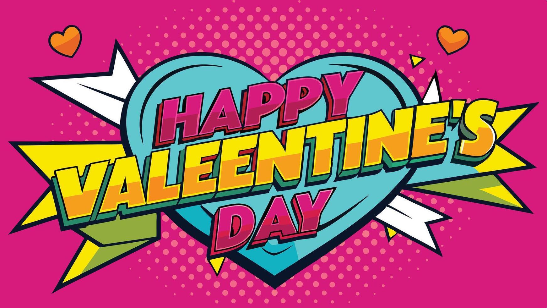 Pop Art Inspired Valentines Day Banner with Happy Valentine Day Message in Bold and Vibrant Design vector