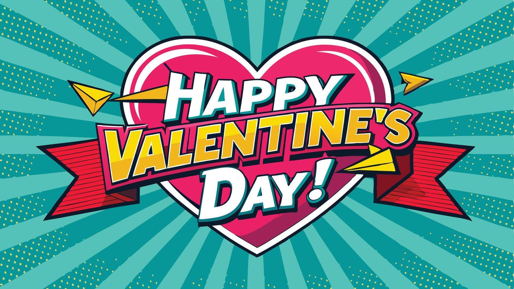 Pop Art Inspired Valentine Day Banner with Happy Valentine Day Message in Bold Colorful Design vector