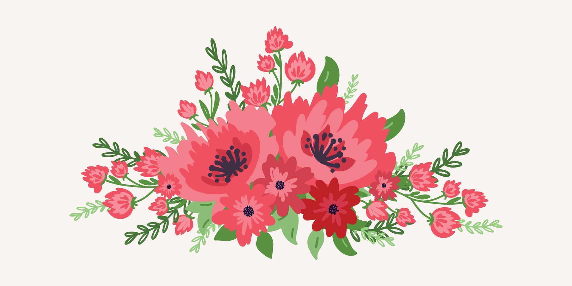 a bouquet of red and pink flowers is shown on a white background vector