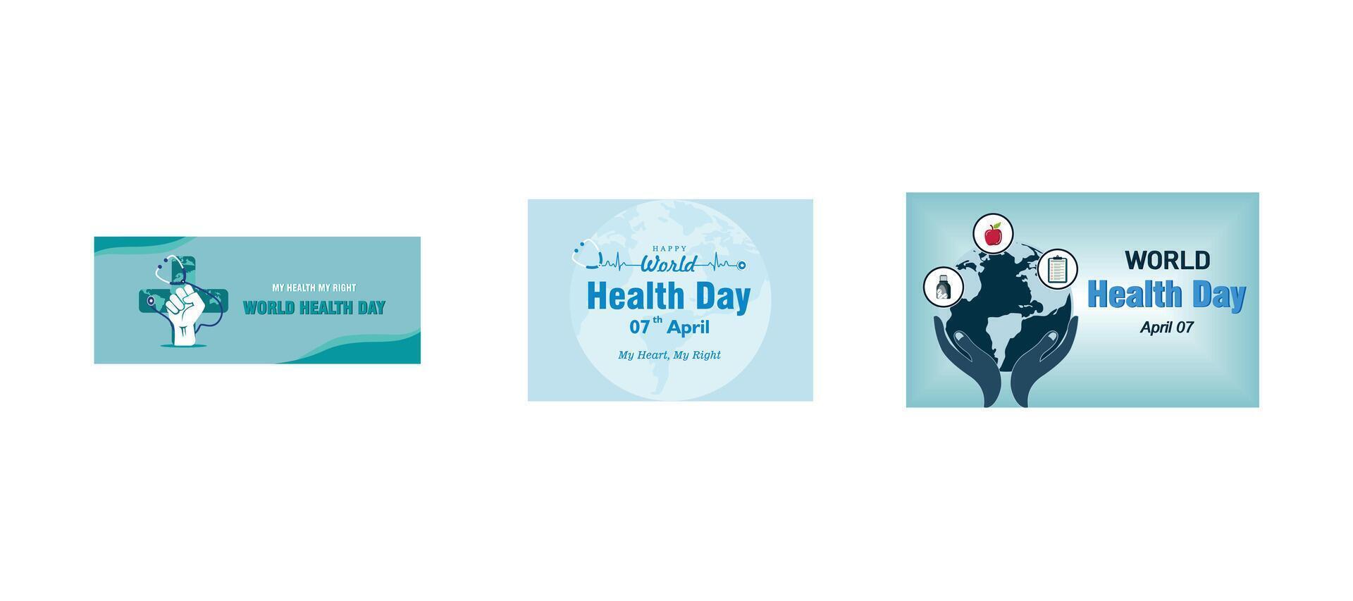 World Health Day concept. World health day with medical stethoscope. World Health Day is a global health awareness day celebrated every year on April. Set flat modern illustration vector