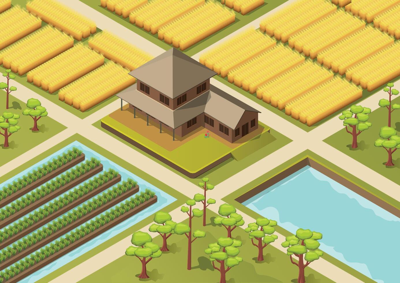Isometric beautiful natural rice field view vector