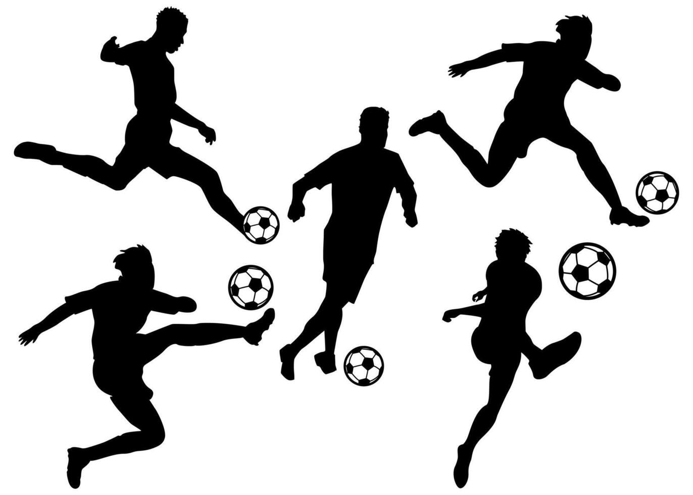 player kicking the ball different poses - man playing soccer silhouette illustration vector