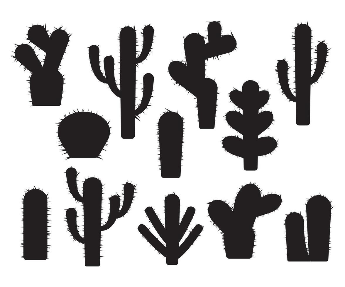 Cactus desert silhouette collection tropical tree isolated illustration vector