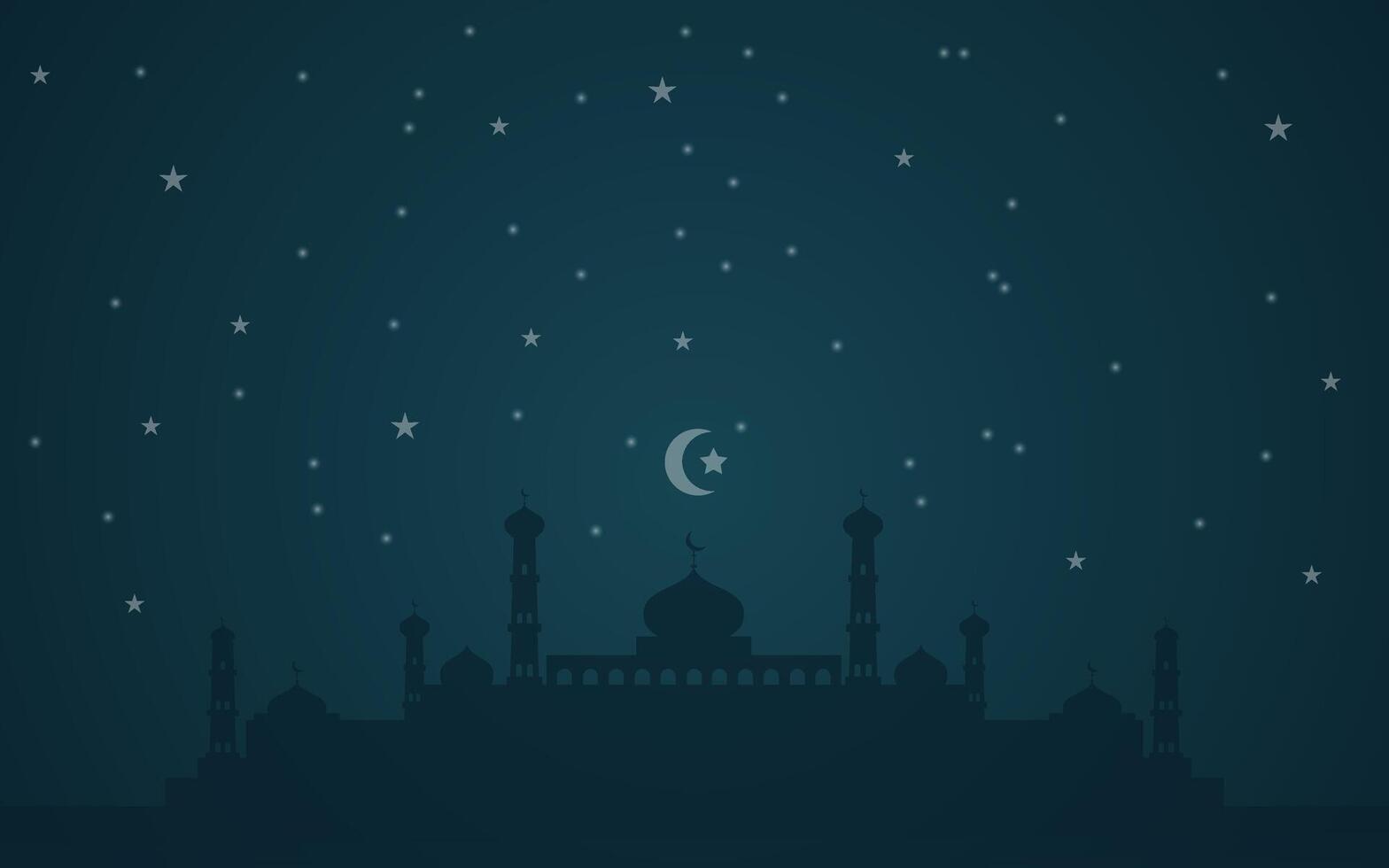 Islamic Skyline with Minarets and Domes at Night Perfect for Ramadan Background vector