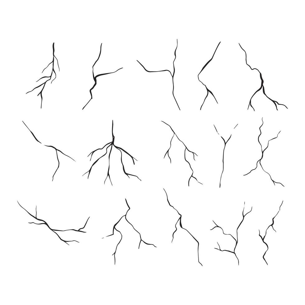 set of cracked hand drawn isolated on white background vector