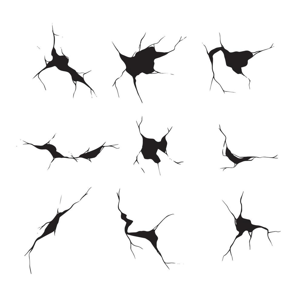 set of cracked hand drawn illustration isolated on white background vector