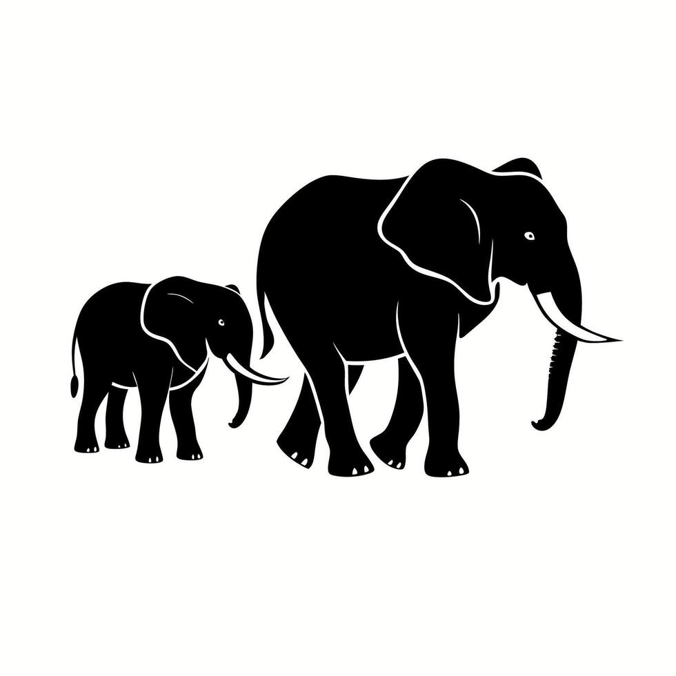 Elephant family walking vector