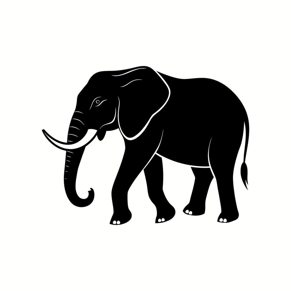 Elephant walking silhouette on white background vector